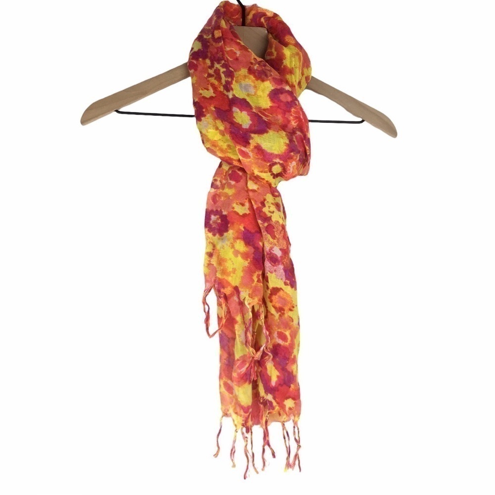 OLD NAVY Scarf Tie Dye Floral Fringe Lightweight Sheer Bright Colors Watercolor